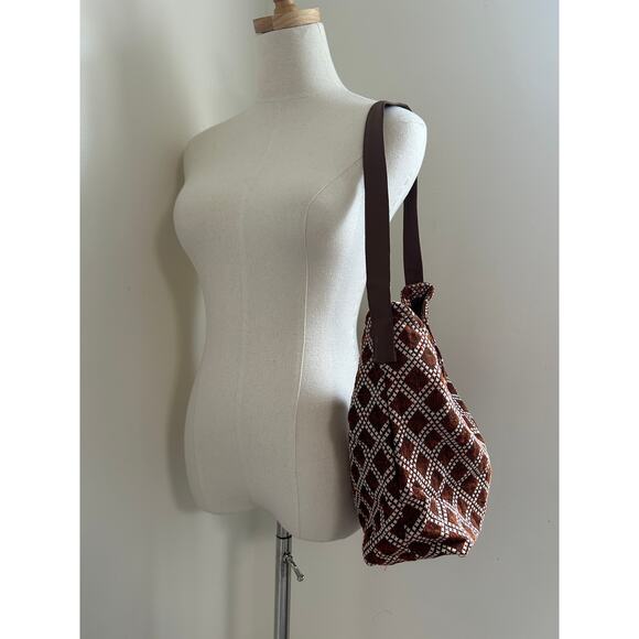 Gold Coast Brown White Checker Square Grid Print Shoulder Bag - Picture 2 of 8